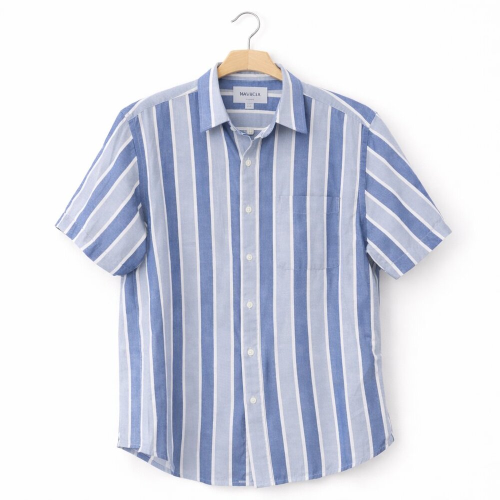 VINTAGE | Cricketeer Sport Blue & White Striped Buttonup Shirt – Medium